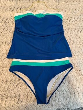 Beachsissi Blue & Teal Strapless Tankini Swim Set NWT XL